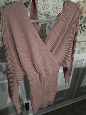 Love Tree Mauve Ribbed Wrap Sweater Dress